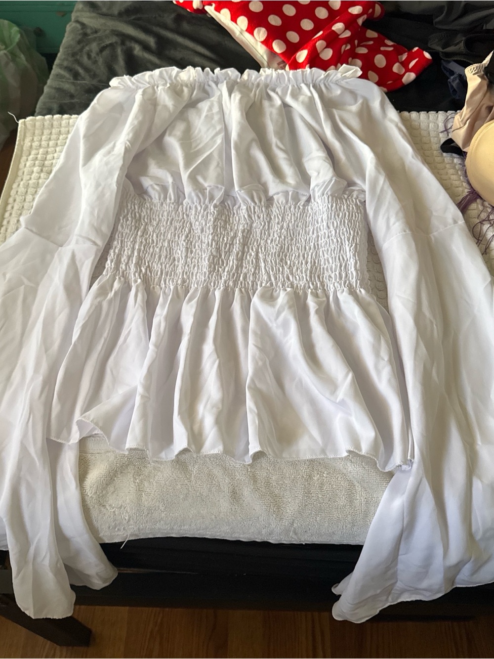 White Off-Shoulder Smocked Women's Top